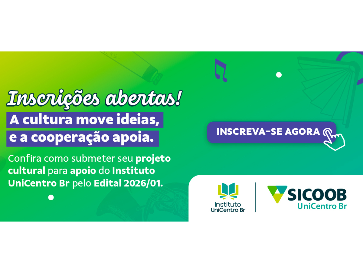Sicoob UniCentro Br divulga edital de R$ 400 mil destinado a iniciativas culturais em 2026.